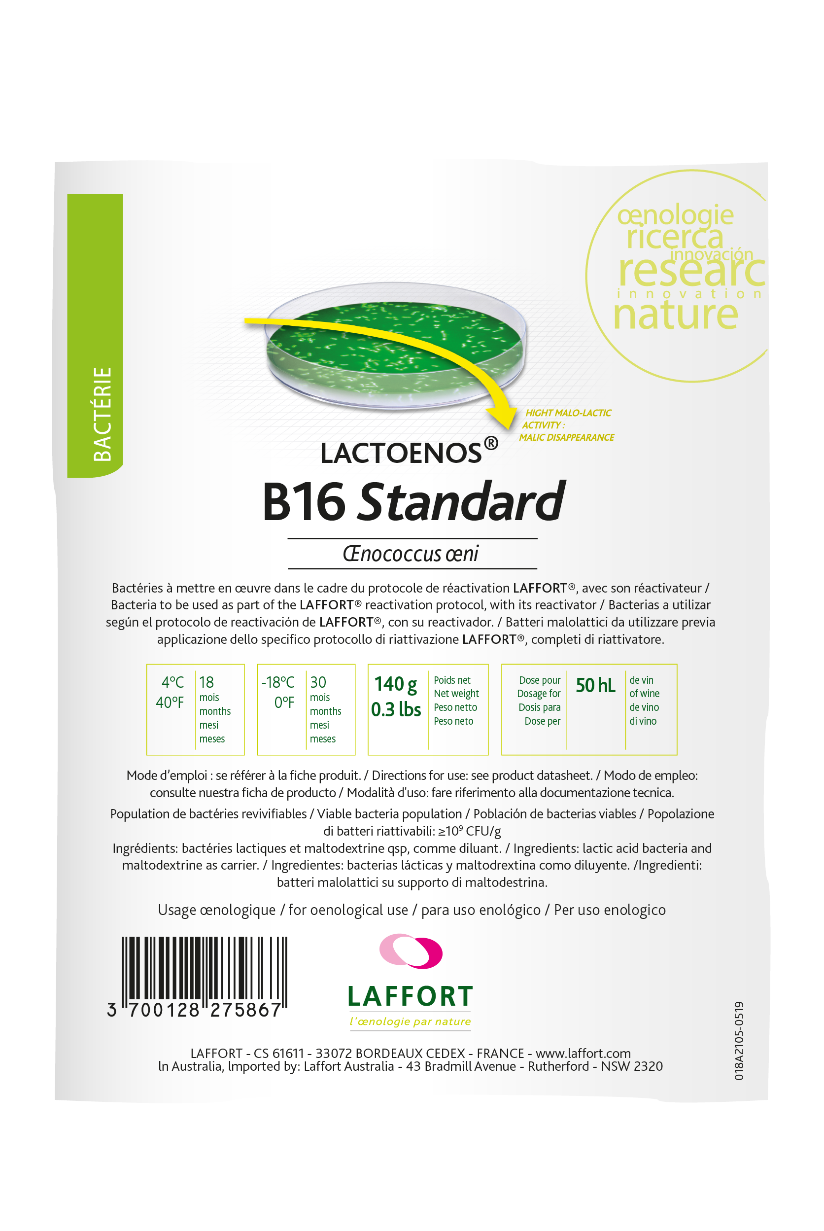 LACTOENOS® B16 STANDARD AND ITS REACTIVATOR